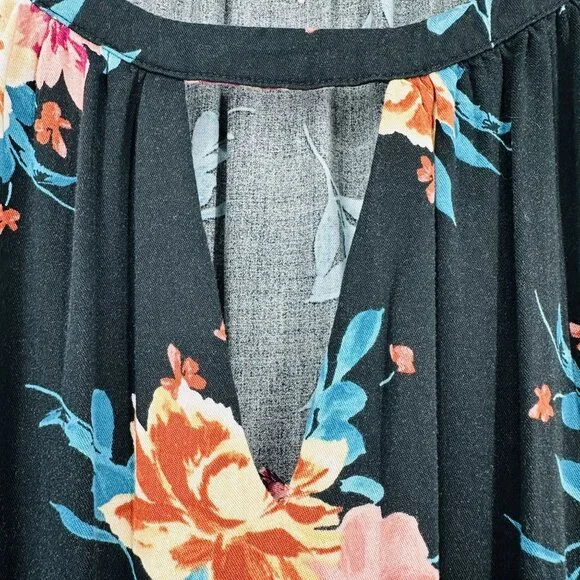 Torrid Black Multi Floral Mini Stretch Challis Tie Waist Pocket Dress Plus 1X - Picture 7 of 12